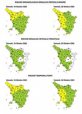 La mappa dell'allerta della Regione Toscana