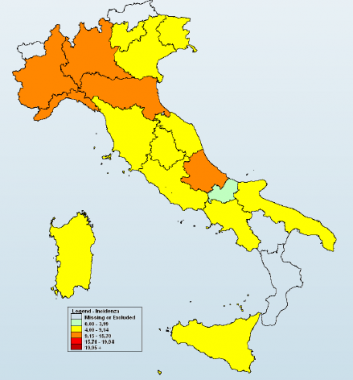 La mappa a colori del contagio da influenza (Fonte: Rapporto RespiVirNet)