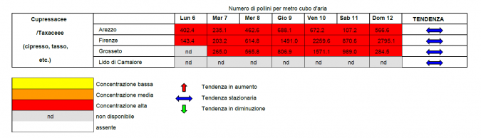 Lo stato dei pollini di cipressacee