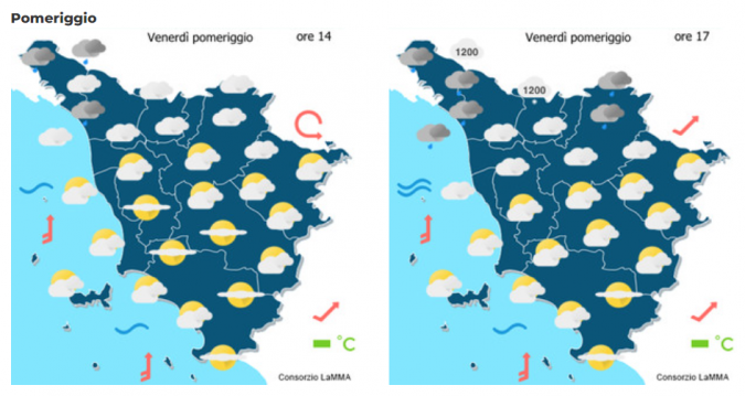 La mappa del meteo per il 7 Aprile pomeriggio